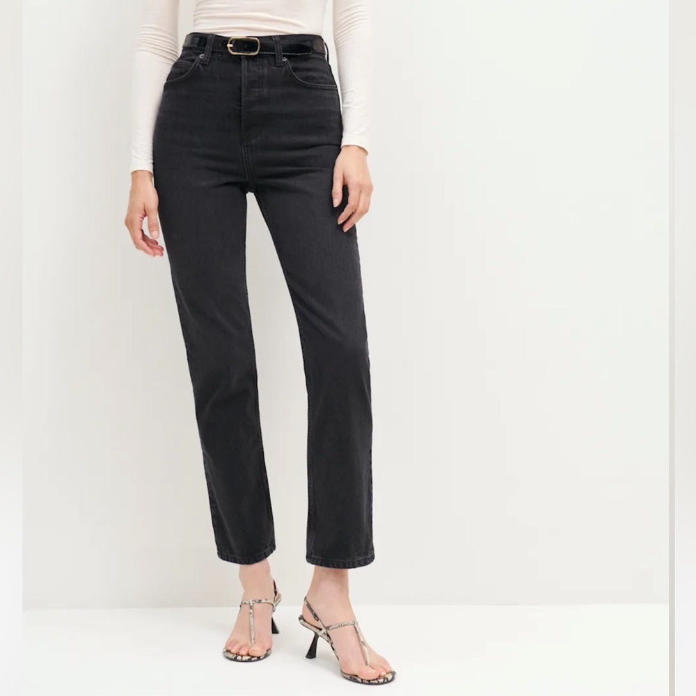 Reformation Cynthia High Rise Straight Jeans Black - Size 24